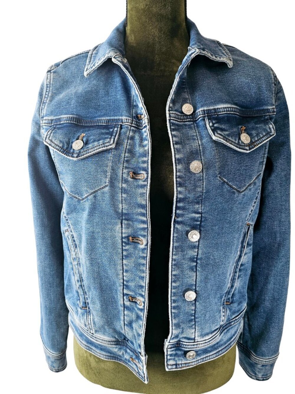 ✨Like New✨ Express Women's Light Wash Denim Trucker Jacket, Blue, Size XS - Picture 2 of 8